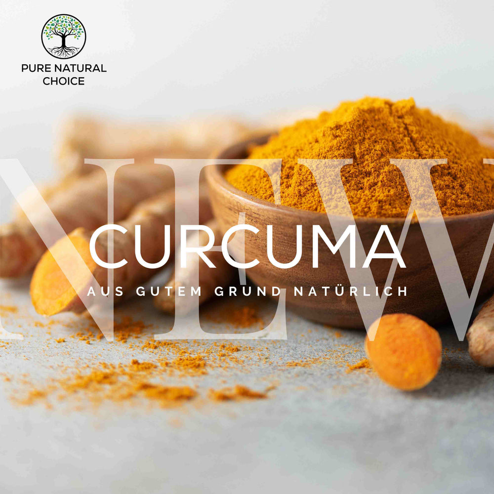 
                  
                    Bild Pure Natural Choice mit gemahlenen Bio Curcuma Text: New Curcuma Pure Natural Choice aus gutem Grund natürlich
                  
                